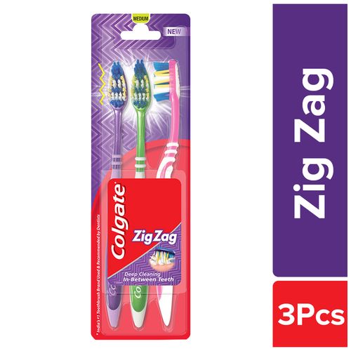 Colgate ZigZag Medium Bristle Toothbrush, 3 pcs Buy 2 Get 1 Free
