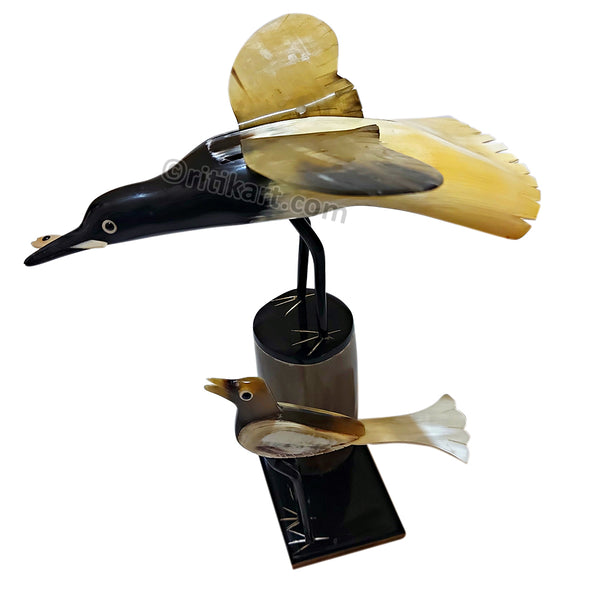 Horn Made Showpiece – Bird with Chick on a Tree Stand