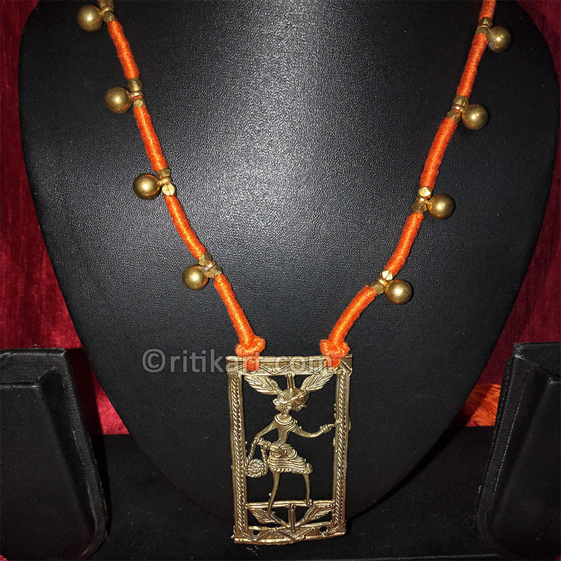 Tribal Dokra Necklace of a Woman dancer with Brass Balls