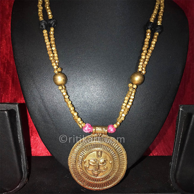 Tribal Necklace Shani Dev Locket Embedded with Brass Beads