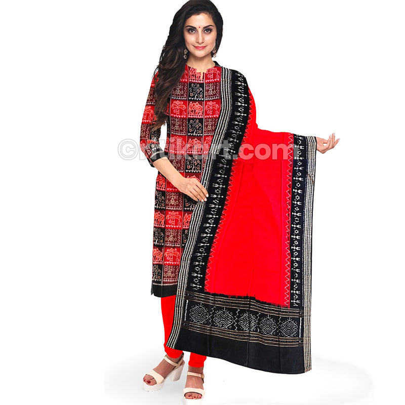 Red and black Sambalpuri cotton Dress