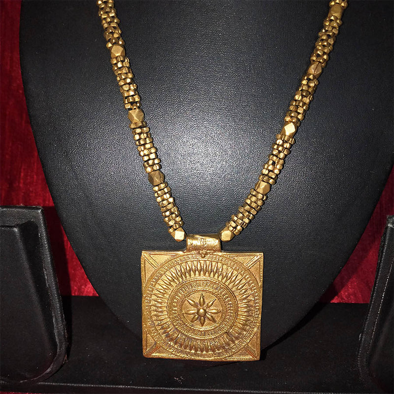 Tribal Dokra Necklace with Square Royal Shield