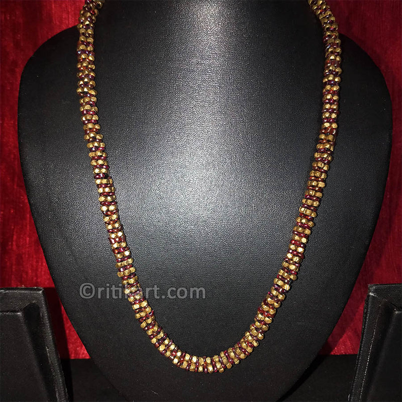 Tribal Dokra Necklace with Brass and Maroon color Beads