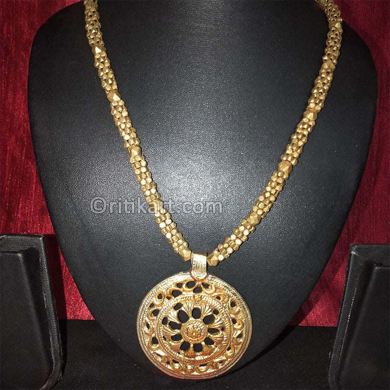 Tribal Royal Shield Embedded with Brass Beads Necklace