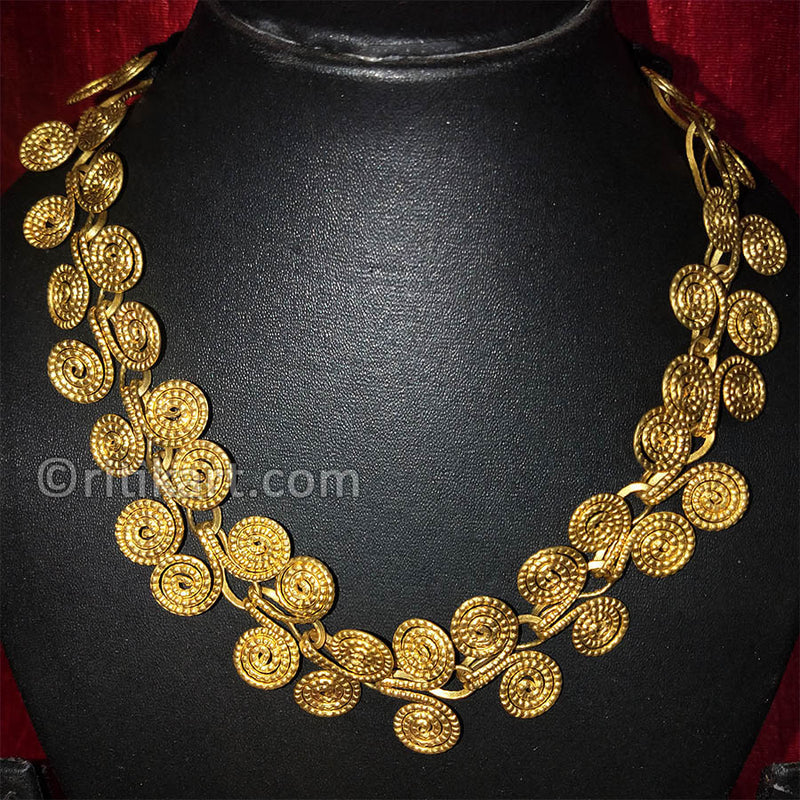 Tribal Necklace with Spiral Golden Dhokra Rings