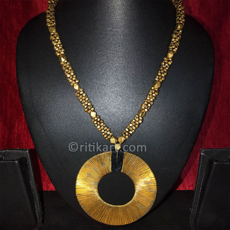 Tribal Necklace with Large Brass Circle