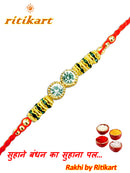 Designer Crystal with Golden and Green Beads Rakhi