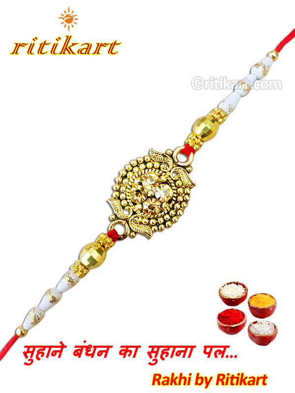 Designer Golden Crystal Rakhi