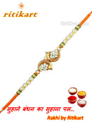 Fancy Golden Peacock with Stone Designer Rakhi