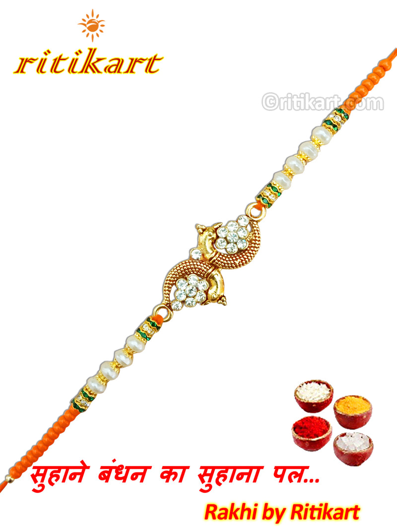 Fancy Golden Peacock with Stone Designer Rakhi