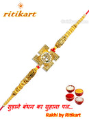 Golden Omm inside Metal Swastik Rakhi