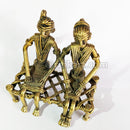 Tribal Couple Sitting on Charpai Dhokra Art Showpiece