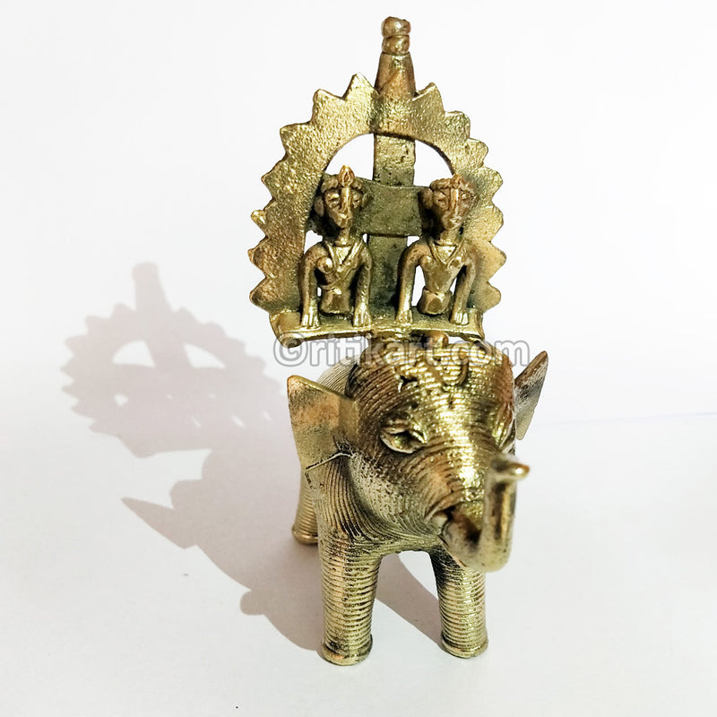 Dhokra Art King and Queen sitting on Elephant Showpiece