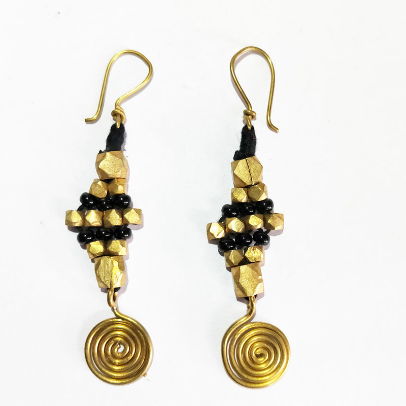 Golden and Black Stone Dhokra Earrings Set