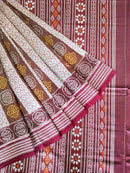 Sambalpuri Maroon and White Strip Design Saree pic-1