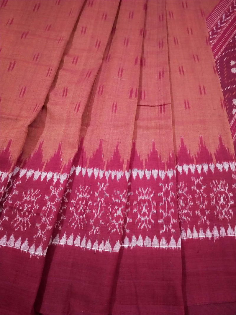 Sambalpuri Hand Woven Brown with Maroon Anchal Design Saree-pic6