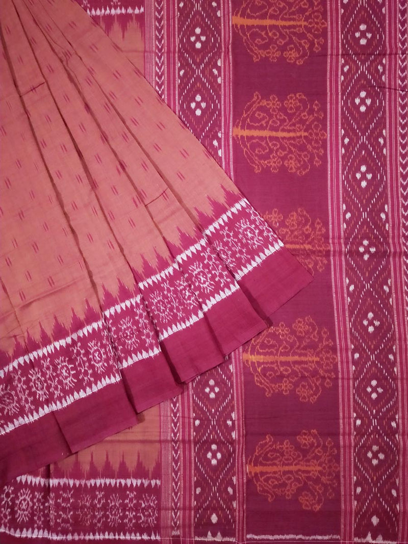 Sambalpuri Hand Woven Brown with Maroon Anchal Design Saree