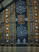Sambalpuri Cotton Saree In Blue Colour Body and Black Anchal With Flower Design-pic3