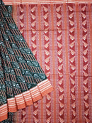 Sambalpuri Hand Woven Greeen and Maroon Sankha Design Saree