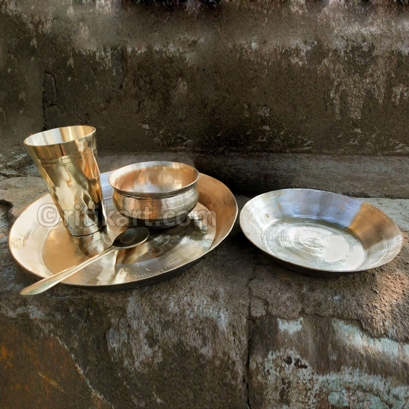 Kansa Thali Set (1 Thali, 1 Bowl, 1 Small Plate, 1 Glass & 1 Spoon) pic-2