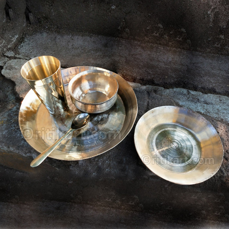 Kansa Thali Set (1 Thali, 1 Bowl, 1 Small Plate, 1 Glass & 1 Spoon) pic-4