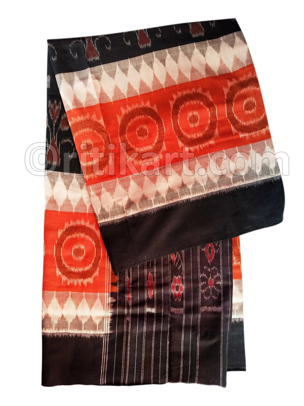 Black and Rust Color 7d Maniabandha Cotton Saree