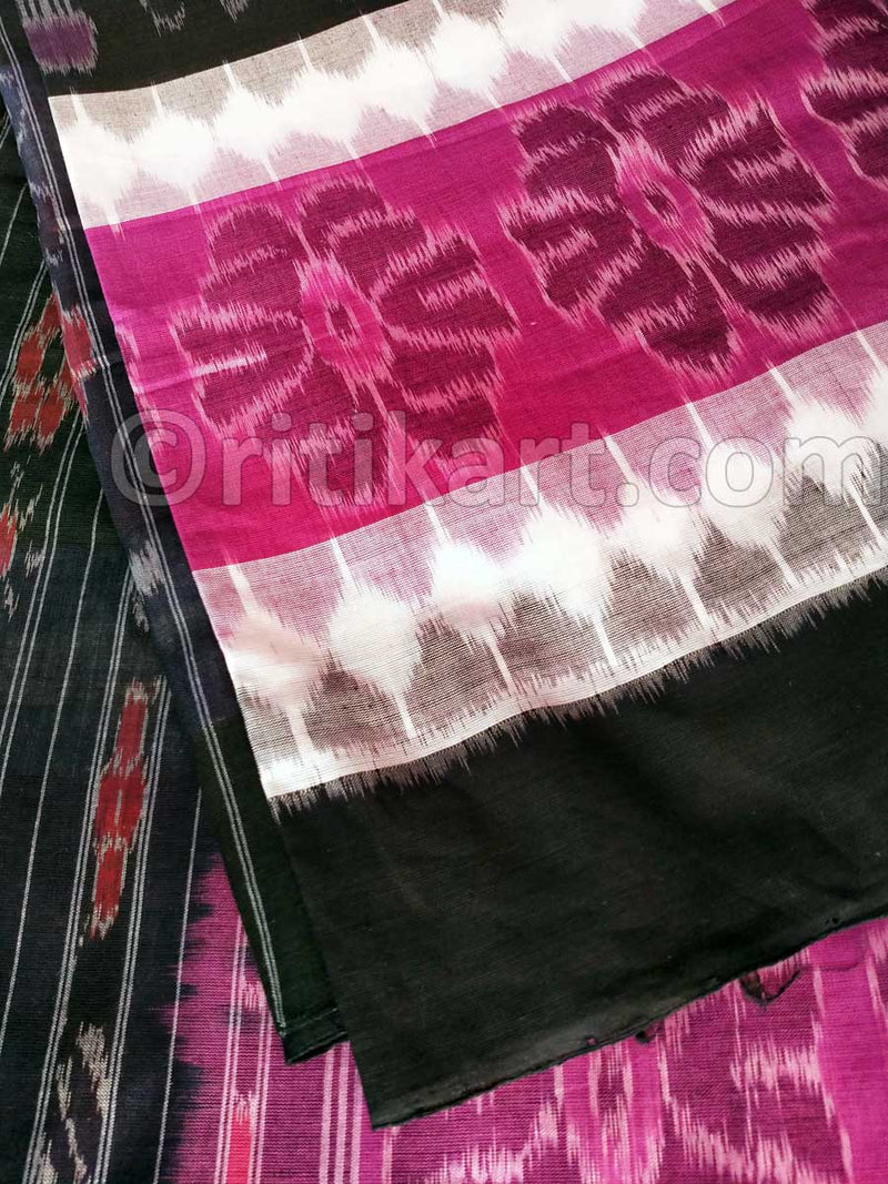 7D Black and Pink Color Maniabandha Cotton Saree Pic-2