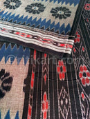 7D Blue and Black Maniabandha Cotton Saree Close Up