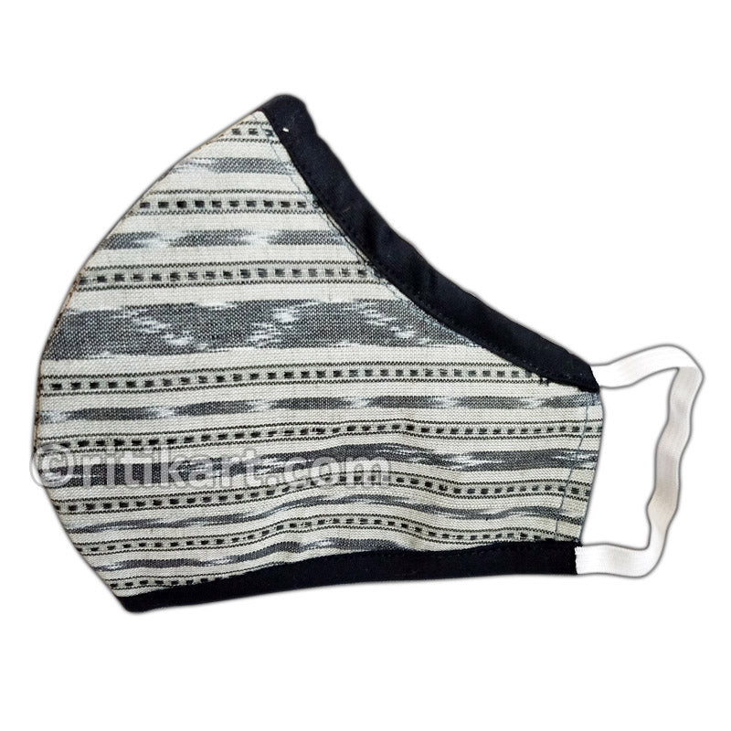 Sambalpuri Handloom Triple Layer Mask-White & Black