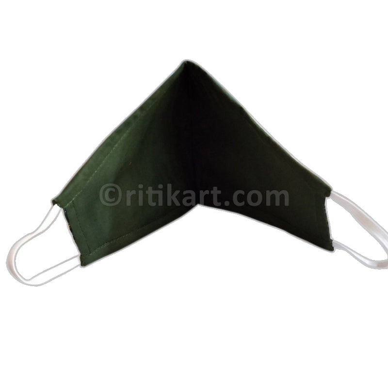 Sambalpuri Handloom Triple Layer Mask- Battle Green Color