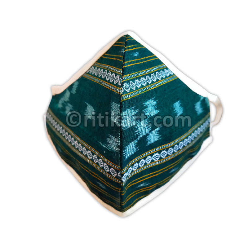 Sambalpuri Handloom Triple Layer Mask- Pine Green Color