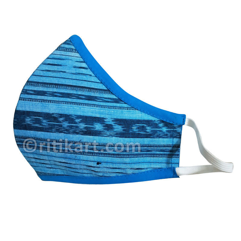 Sambalpuri Handloom Triple Layer Mask- Cyan Color