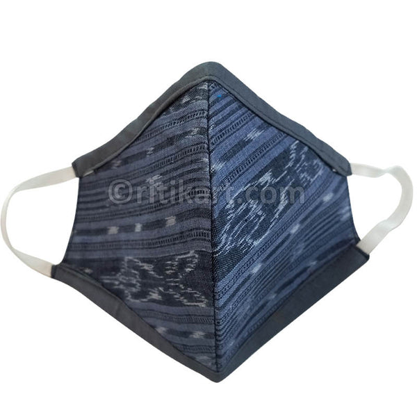 Sambalpuri Handloom Triple Layer Mask-Yale Blue with Black Border
