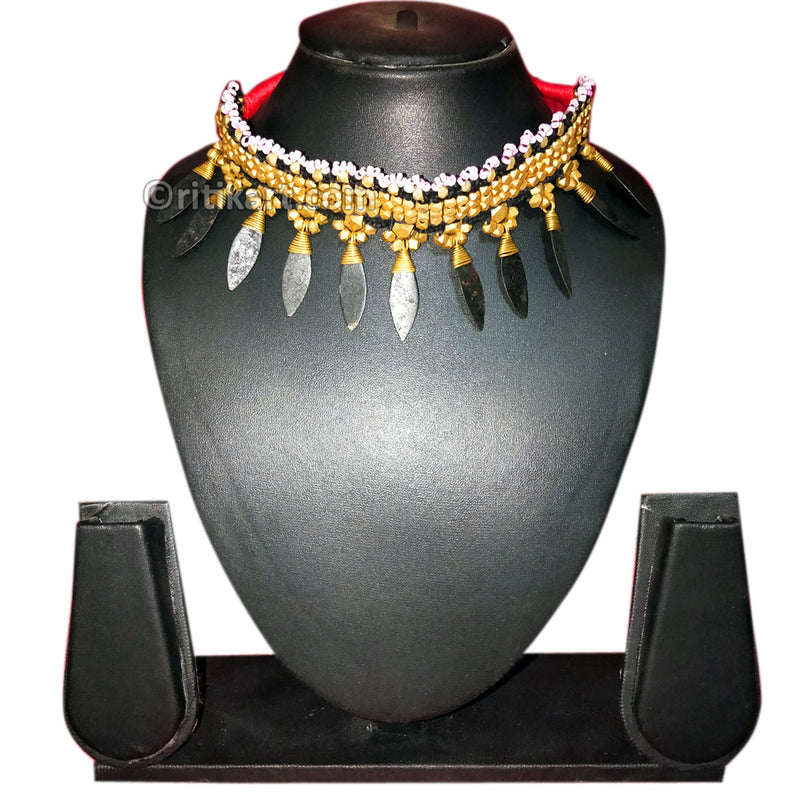 Tribal Dhokra Brass Leaf Necklace Design-3_1