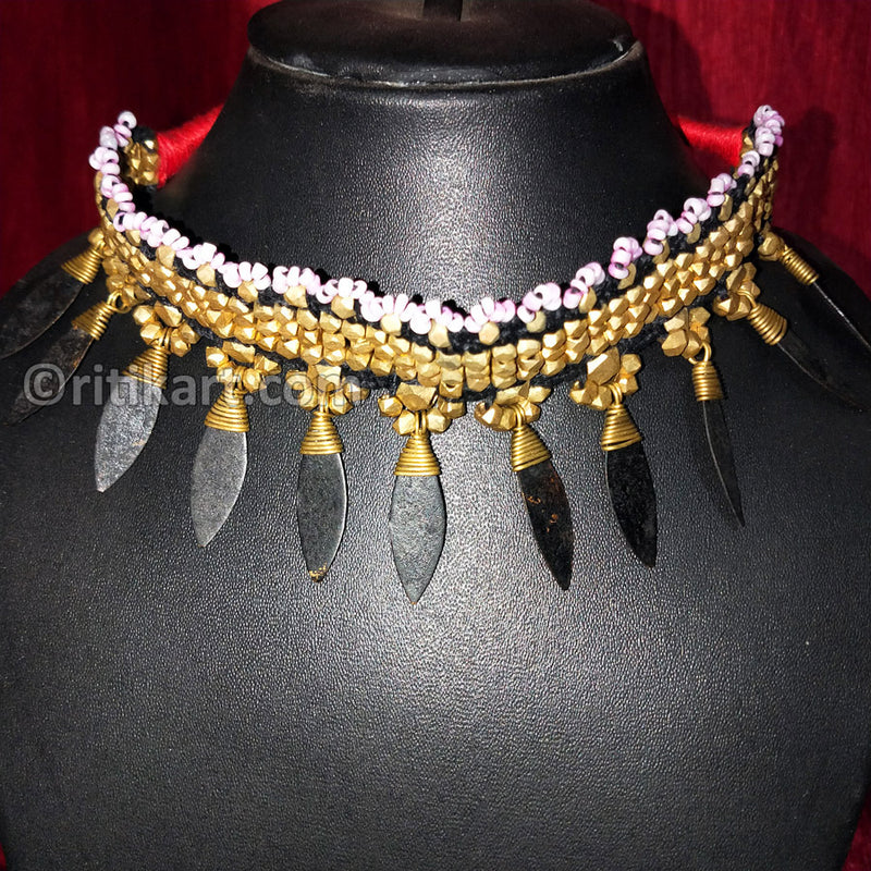 Tribal Dhokra Brass Leaf Necklace Design-3_2