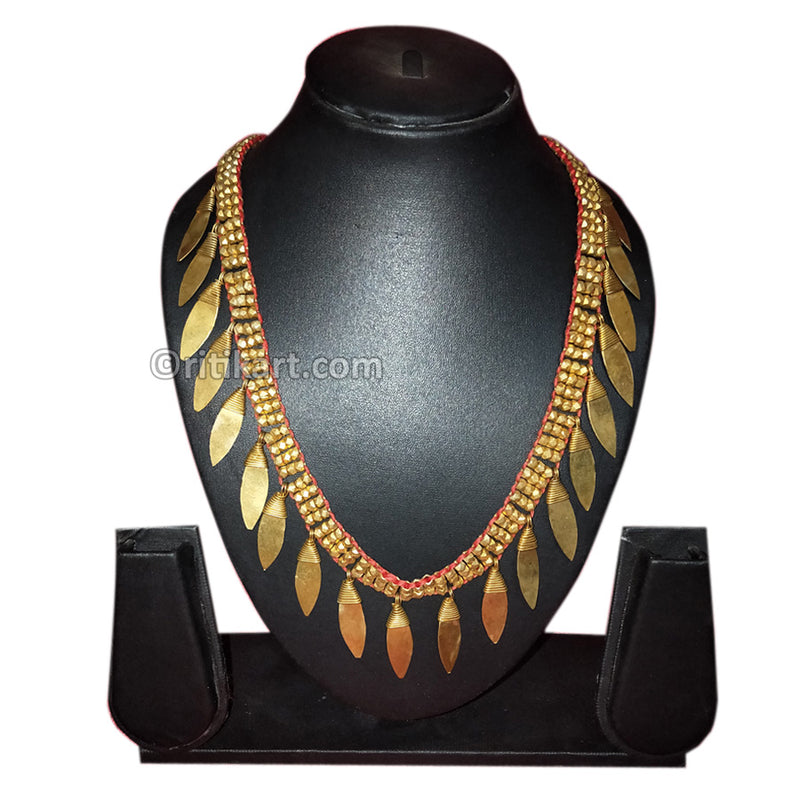 Tribal Handcrafted Dhokra Brass Leaf Necklace-14_1