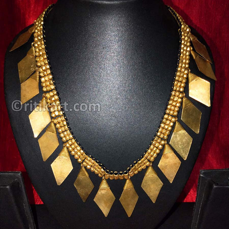 Tribal Handcrafted Dhokra Diamond Cutting Necklace-15_2