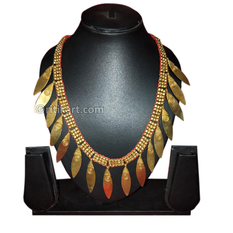Tribal Handcrafted Dhokra Brass Leaf Necklace-16_front