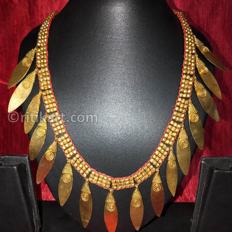 Tribal Handcrafted Dhokra Brass Leaf Necklace-16_1