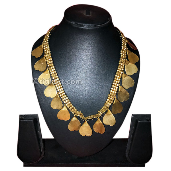Tribal Handcrafted Dhokra Brass Heart Necklace-17_front