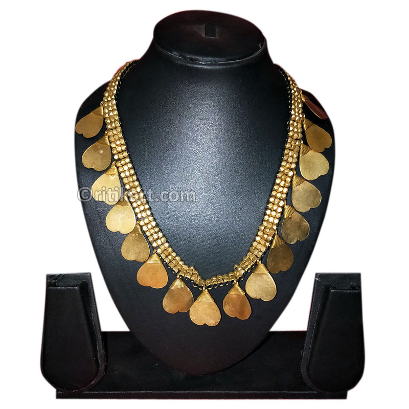 Tribal Handcrafted Dhokra Brass Heart Necklace-17_front