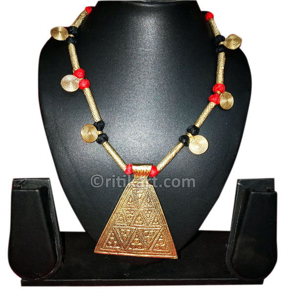 Ancient Tribal Necklace Pyramid Style with Golden Thread
