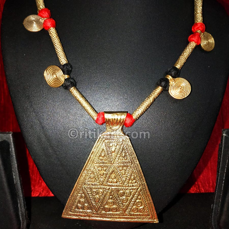 Ancient Tribal Necklace Pyramid Style with Golden Thread