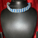 Tribal Necklace with Brass Embedded Beads Blue Color