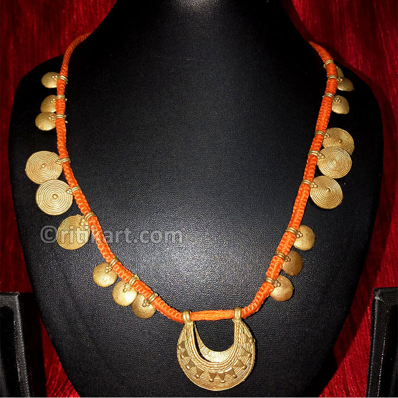 Tribal Necklace Small and Big Spiral Balls with Golden Moon