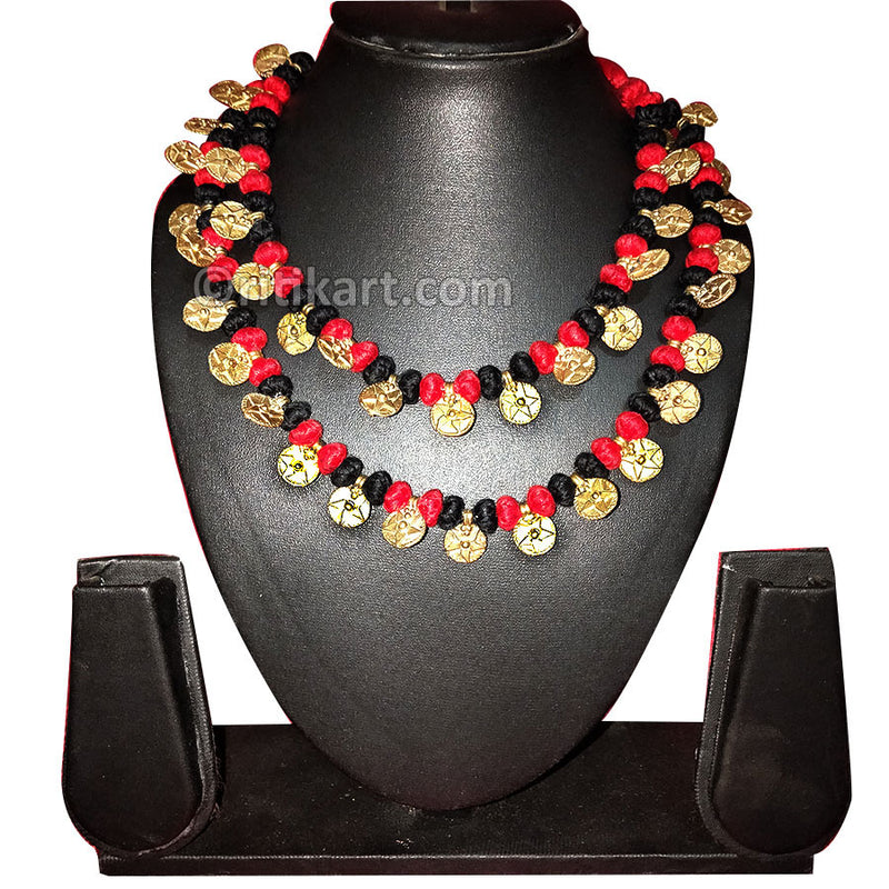 Tribal Necklace Brass Flowers Two Round Folded Design