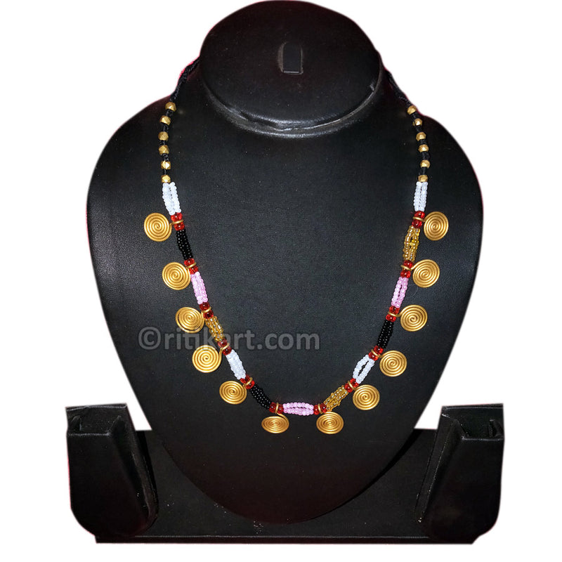 Trendy Tribal Necklace with Brass Rings and Beads