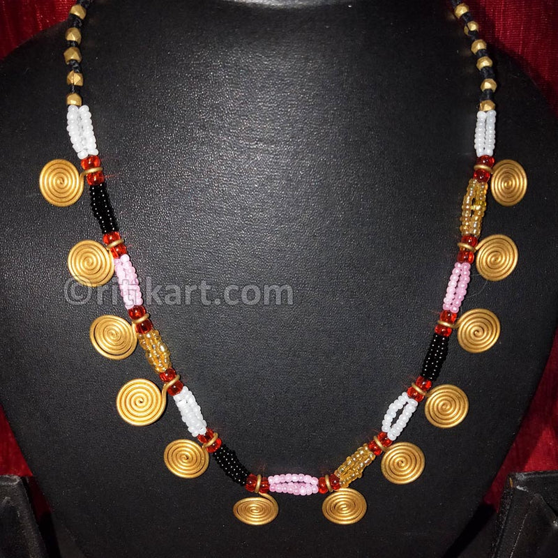 Trendy Tribal Necklace with Brass Rings and Beads