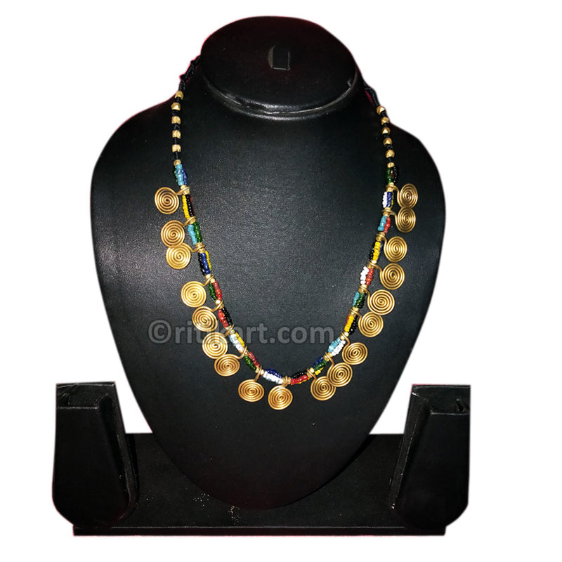 Trendy Multi Color Tribal Necklace with Brass Rings
