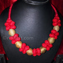 Tribal Dhokra Vessels Embedded in Pink Silk Thread Necklace_2